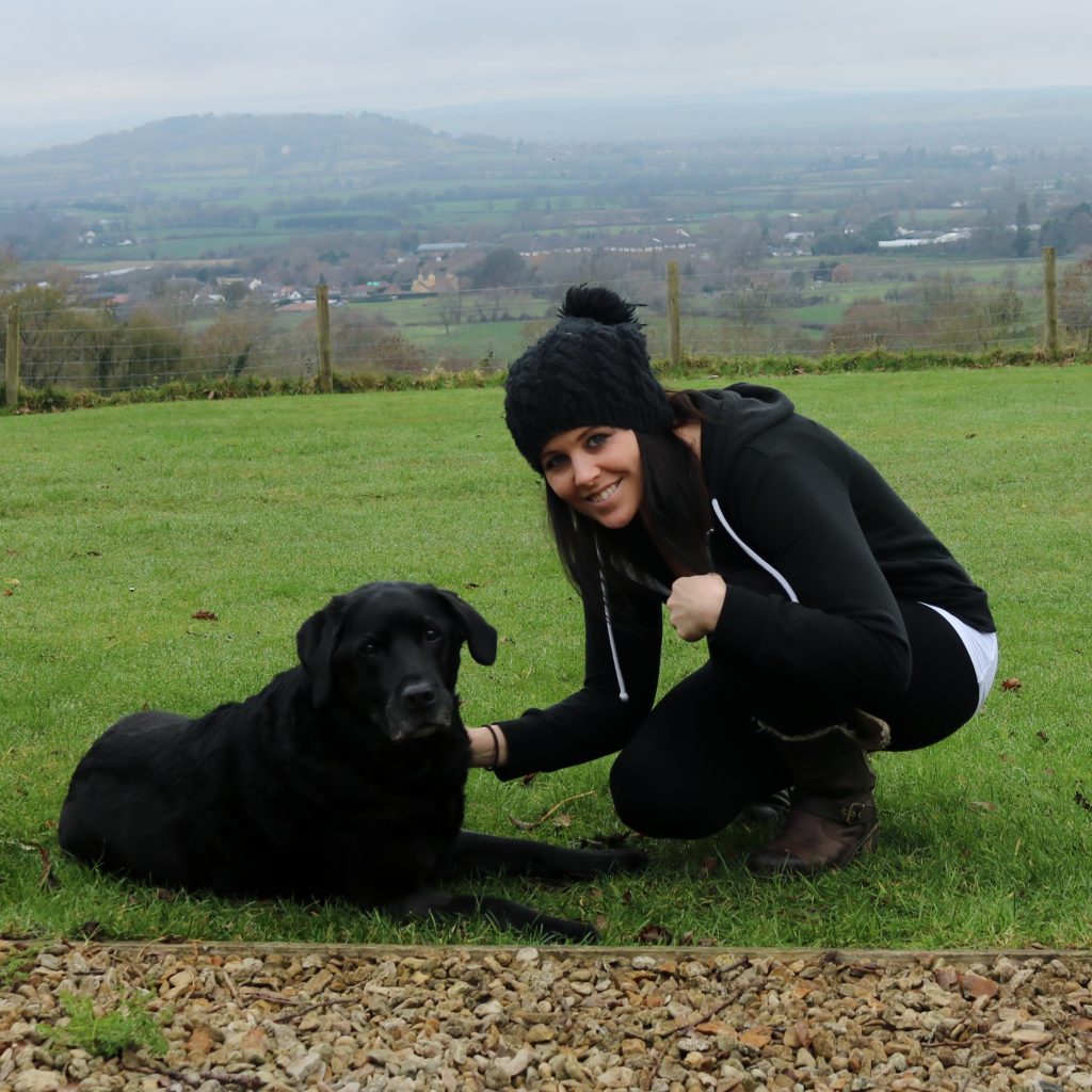Lindsay and Lexi the dog in the countryside